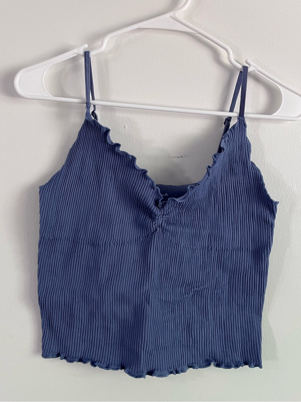 Out From Under Slate Blue Ribbed Lettuce-Edge Ruffle Camisole M/L/XL